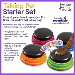 Hunger for Words Talking Pet Starter Set - 4 Piece Set Recordable Buttons for Dogs